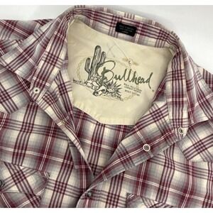 Bullhead Western Shirt Men L Red Plaid Pearl Snap Cowboy Ranch Vintage SS